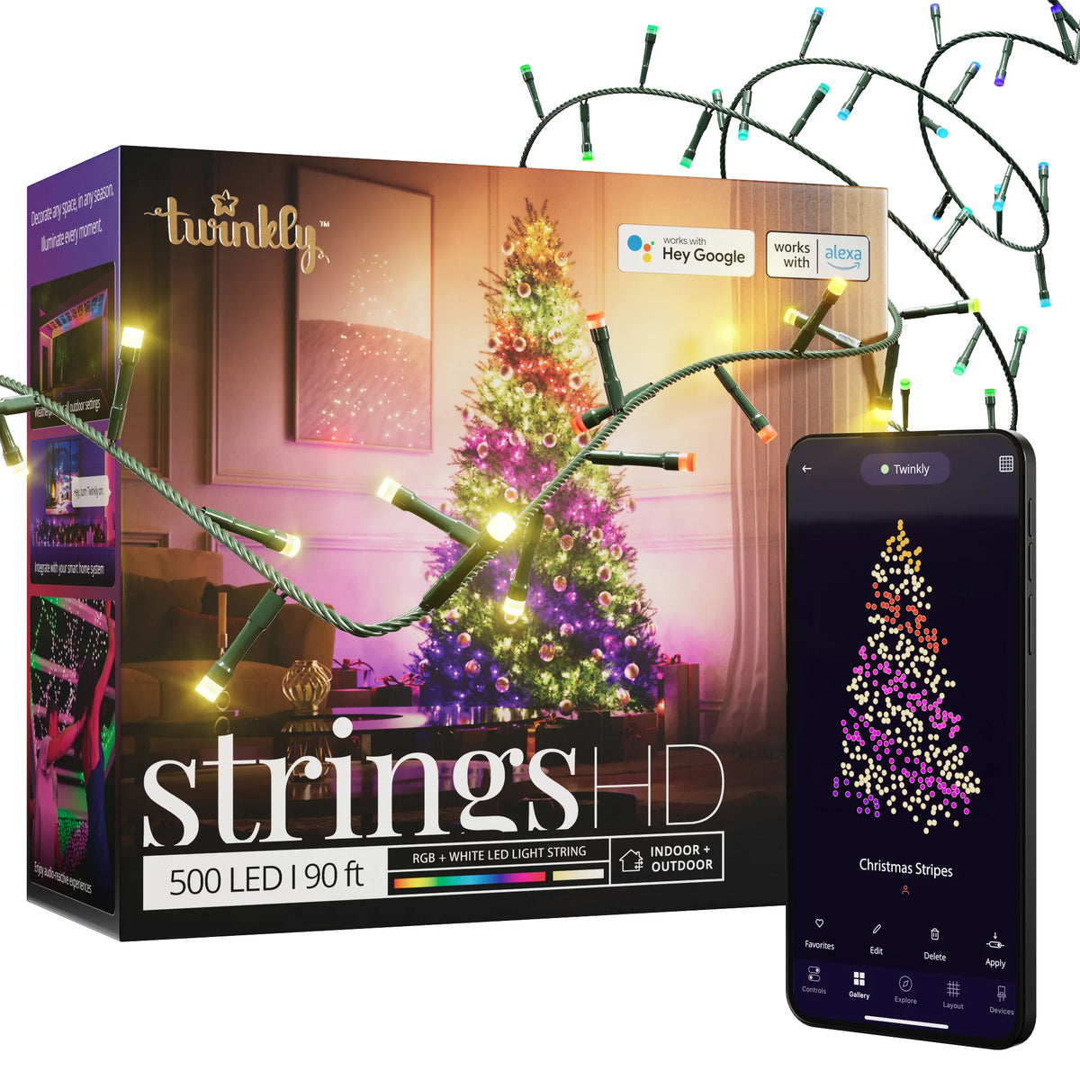 Twinkly Strings HD 500 LED RGBW green wire/Plug F (EU type) 27,5 m, IP44